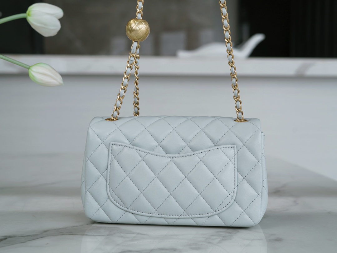 Chanel 23C Classics Flap Bag Metal Ball Mini Glacier Grey Blue  