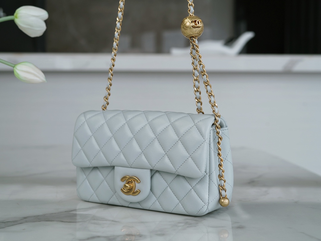 Chanel 23C Classics Flap Bag Metal Ball Mini Glacier Grey Blue  