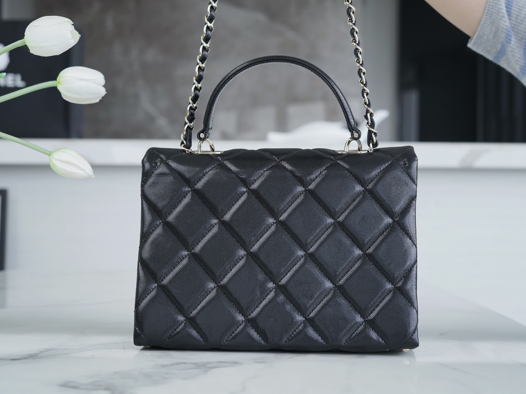 Chanel 24P Handle Kelly Box Black Large Fine-Grained Caviar Calfskin