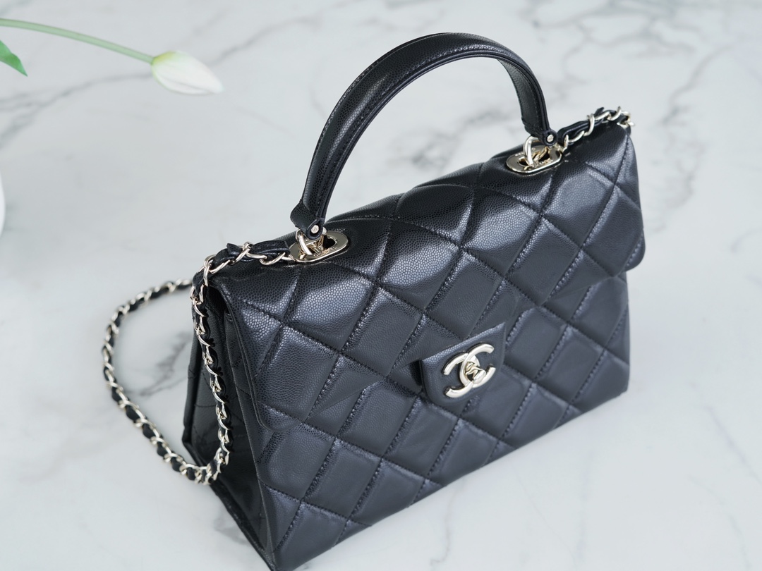 Chanel 24P Handle Kelly Box Black Large Fine-Grained Caviar Calfskin