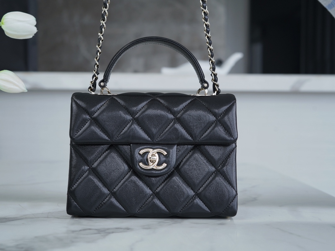 Chanel 24P Handle Kelly Box Black Small Fine-Grained Caviar Calfskin  