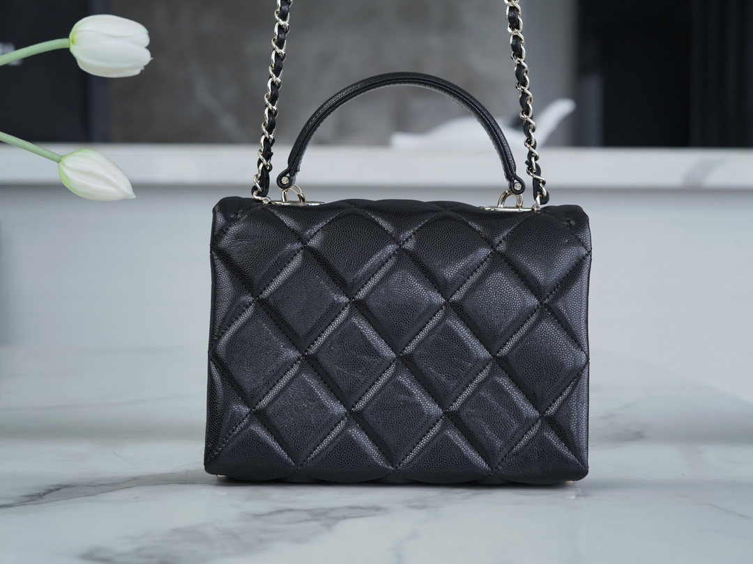 Chanel 24P Handle Kelly Box Black Small Fine-Grained Caviar Calfskin  