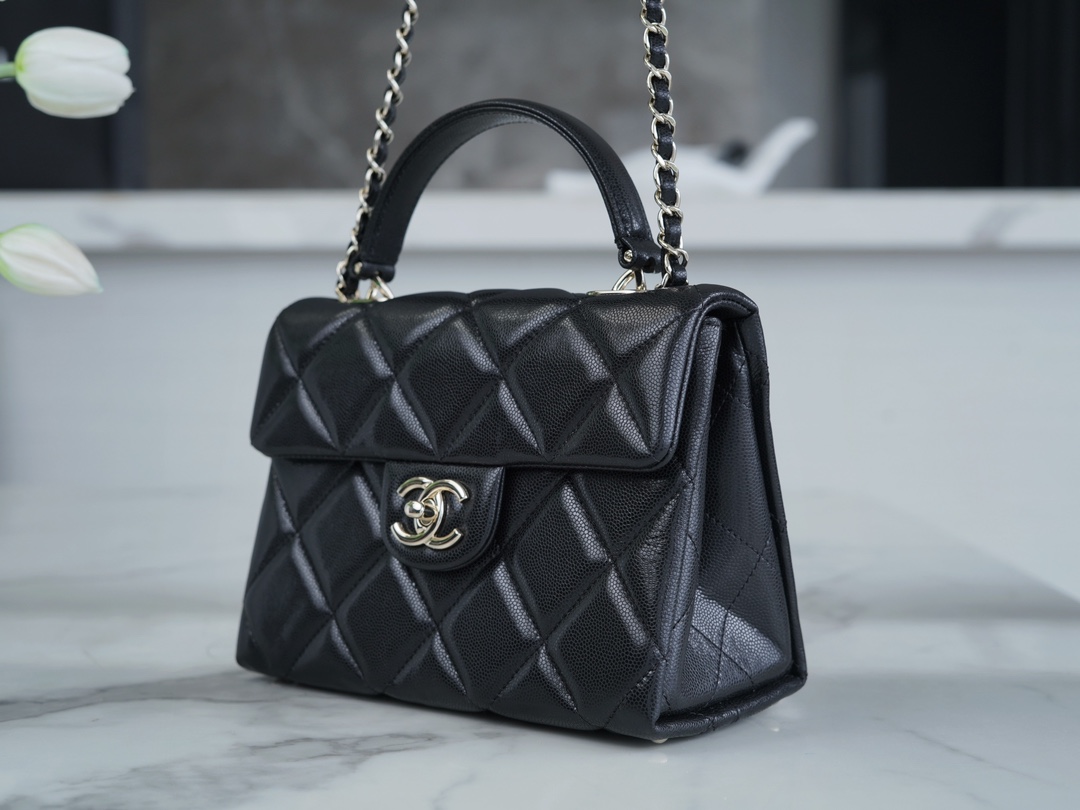 Chanel 24P Handle Kelly Box Black Small Fine-Grained Caviar Calfskin  