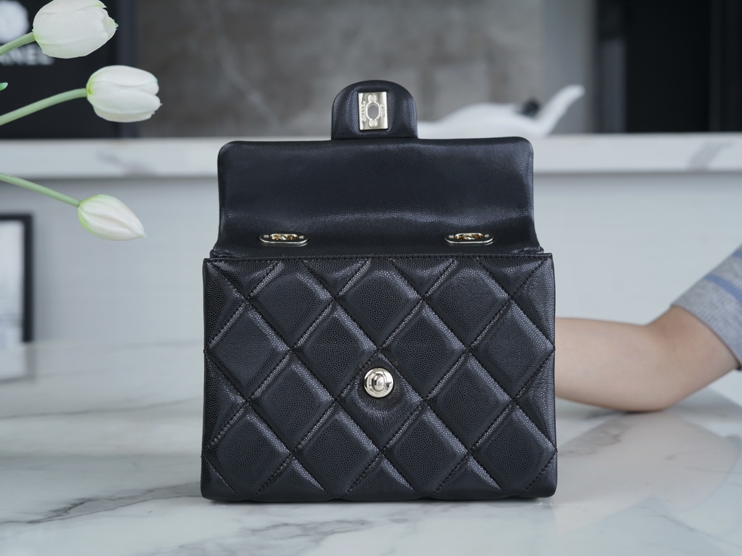 Chanel 24P Handle Kelly Box Black Small Fine-Grained Caviar Calfskin  