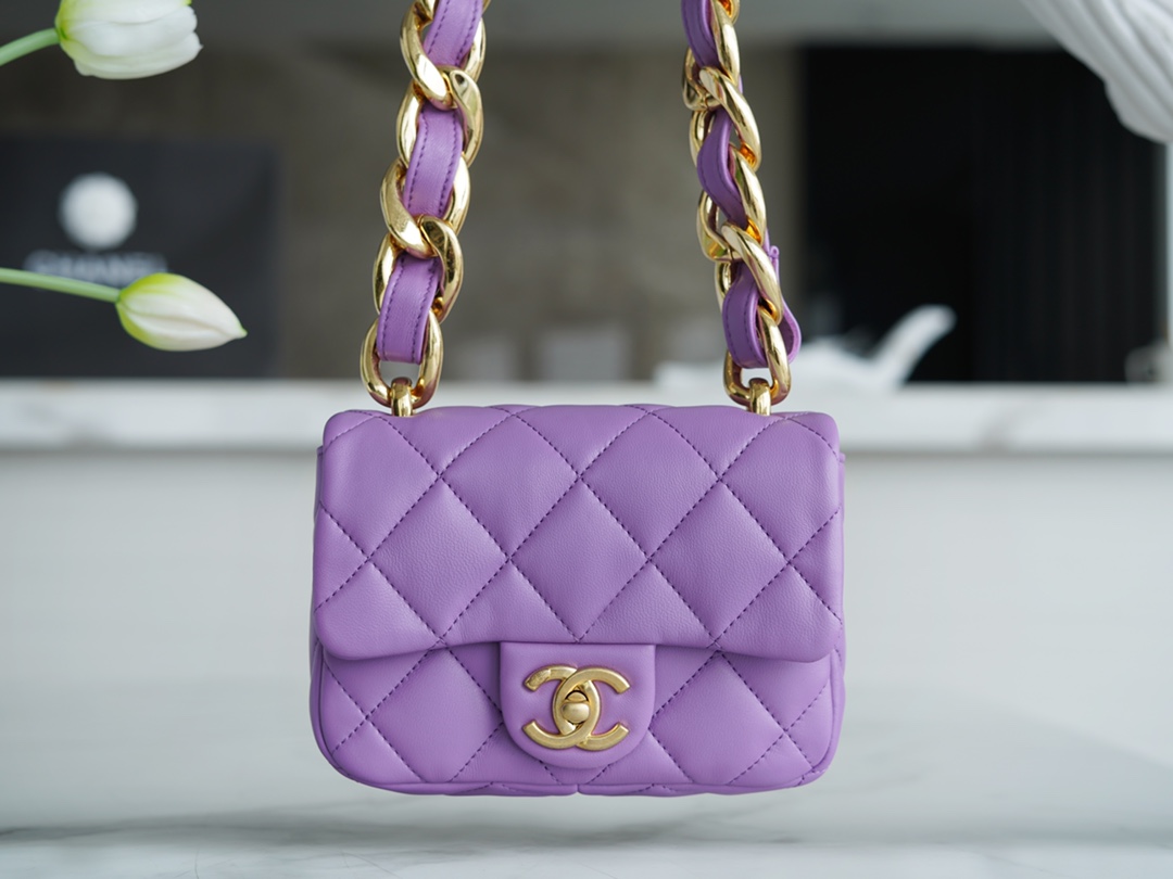 Chanel 22S Chunky Chain CF Shoulder Bag Mini Purple Chanel 22SS Spring/Summer Runway Chunky Chain Shoulder Bag Lambskin  