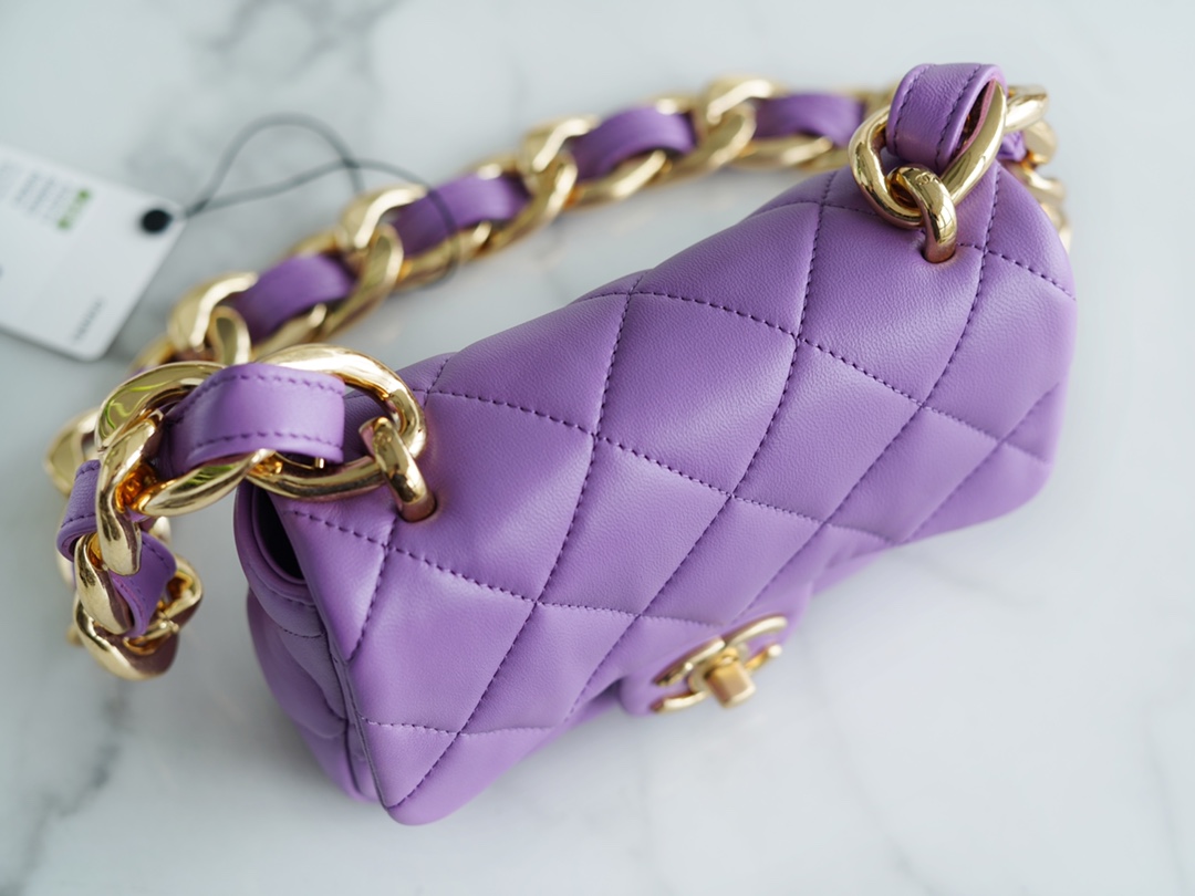 Chanel 22S Chunky Chain CF Shoulder Bag Mini Purple Chanel 22SS Spring/Summer Runway Chunky Chain Shoulder Bag Lambskin  