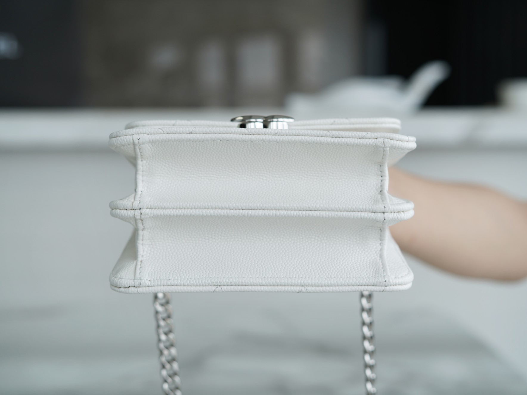 Chanel 22S Enamel Handle Chain Bag White Silver Hardware Caviar Calfskin  