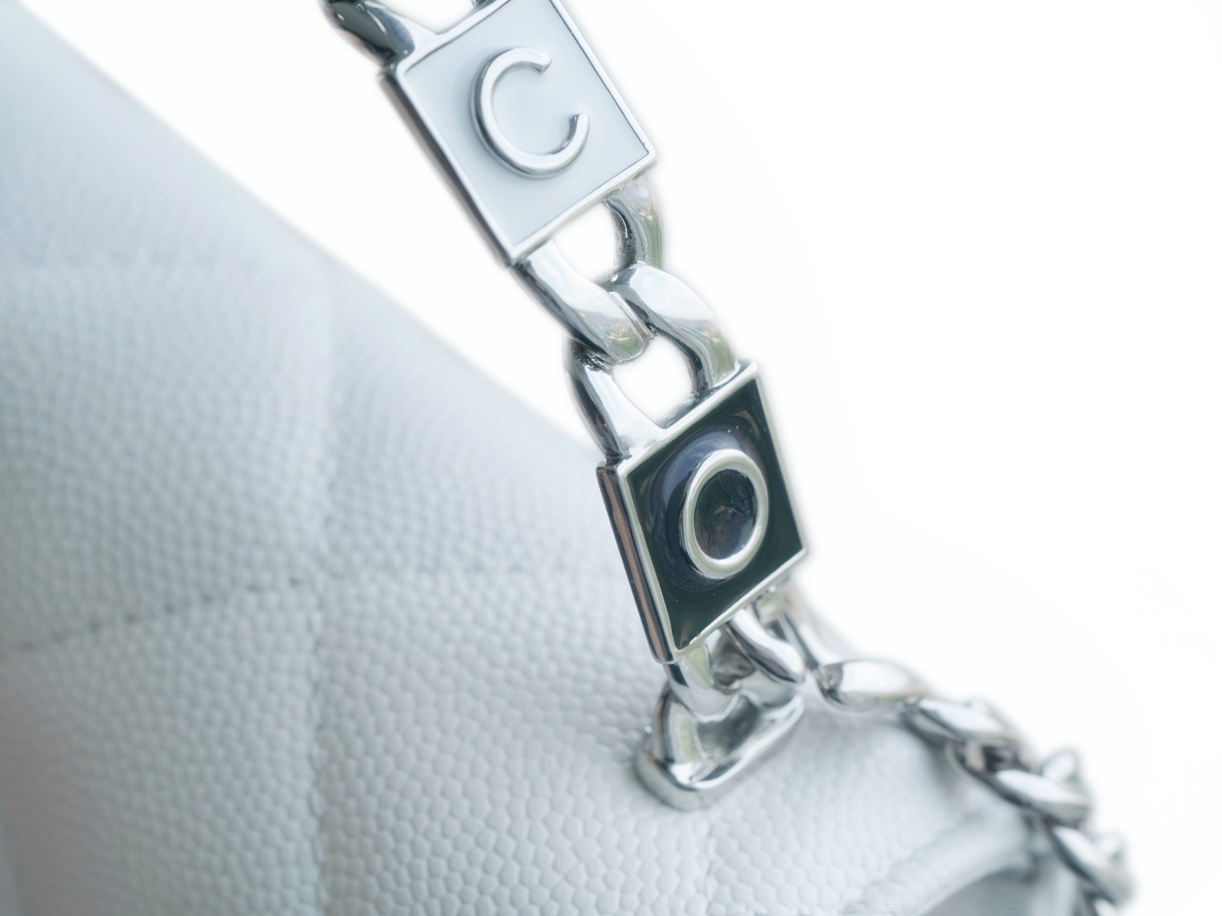 Chanel 22S Enamel Handle Chain Bag White Silver Hardware Caviar Calfskin  