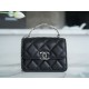 Chanel 22S Enamel Handle Chain Bag Black Lambskin Classic Diamond Quilting + Iconic Double C Logo Design  