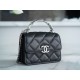 Chanel 22S Enamel Handle Chain Bag Black Lambskin Classic Diamond Quilting + Iconic Double C Logo Design  