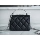 Chanel 22S Enamel Handle Chain Bag Black Lambskin Classic Diamond Quilting + Iconic Double C Logo Design  