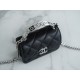 Chanel 22S Enamel Handle Chain Bag Black Lambskin Classic Diamond Quilting + Iconic Double C Logo Design  