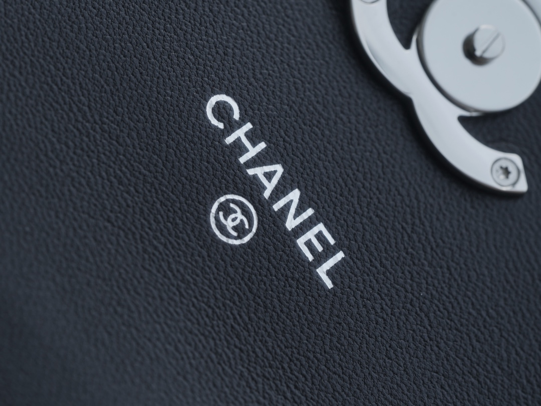 Chanel 22S Enamel Handle Chain Bag Black Lambskin Classic Diamond Quilting + Iconic Double C Logo Design  