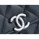 Chanel 22S Enamel Handle Chain Bag Black Lambskin Classic Diamond Quilting + Iconic Double C Logo Design  