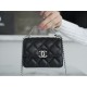 Chanel 22S Enamel Handle Chain Bag Black Silver Hardware Caviar Calfskin  