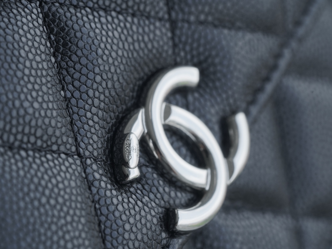 Chanel 22S Enamel Handle Chain Bag Black Silver Hardware Caviar Calfskin  