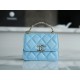 Chanel 22S Enamel Handle Chain Bag Blue Lambskin Classic Diamond Quilting + Iconic Double C Logo Design  