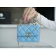 Chanel 22S Enamel Handle Chain Bag Blue Lambskin Classic Diamond Quilting + Iconic Double C Logo Design  