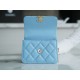 Chanel 22S Enamel Handle Chain Bag Blue Lambskin Classic Diamond Quilting + Iconic Double C Logo Design  