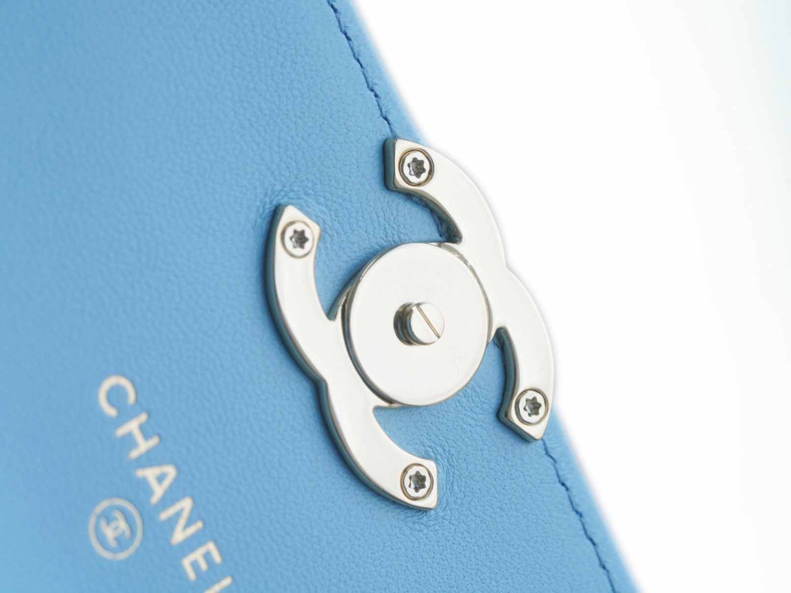 Chanel 22S Enamel Handle Chain Bag Blue Lambskin Classic Diamond Quilting + Iconic Double C Logo Design  