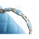 Chanel 22S Enamel Handle Chain Bag Blue Lambskin Classic Diamond Quilting + Iconic Double C Logo Design  