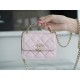 Chanel 22S Enamel Handle Chain Bag Pink Lambskin Classic Diamond Quilting + Iconic Double C Logo Design  