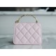 Chanel 22S Enamel Handle Chain Bag Pink Lambskin Classic Diamond Quilting + Iconic Double C Logo Design  