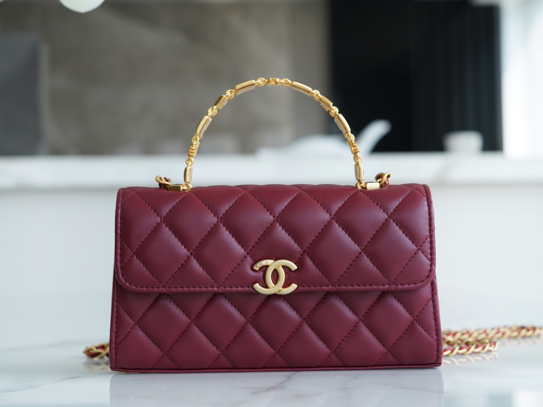 Chanel 22B Enamel Buckle Kelly Large Burgundy Lambskin  