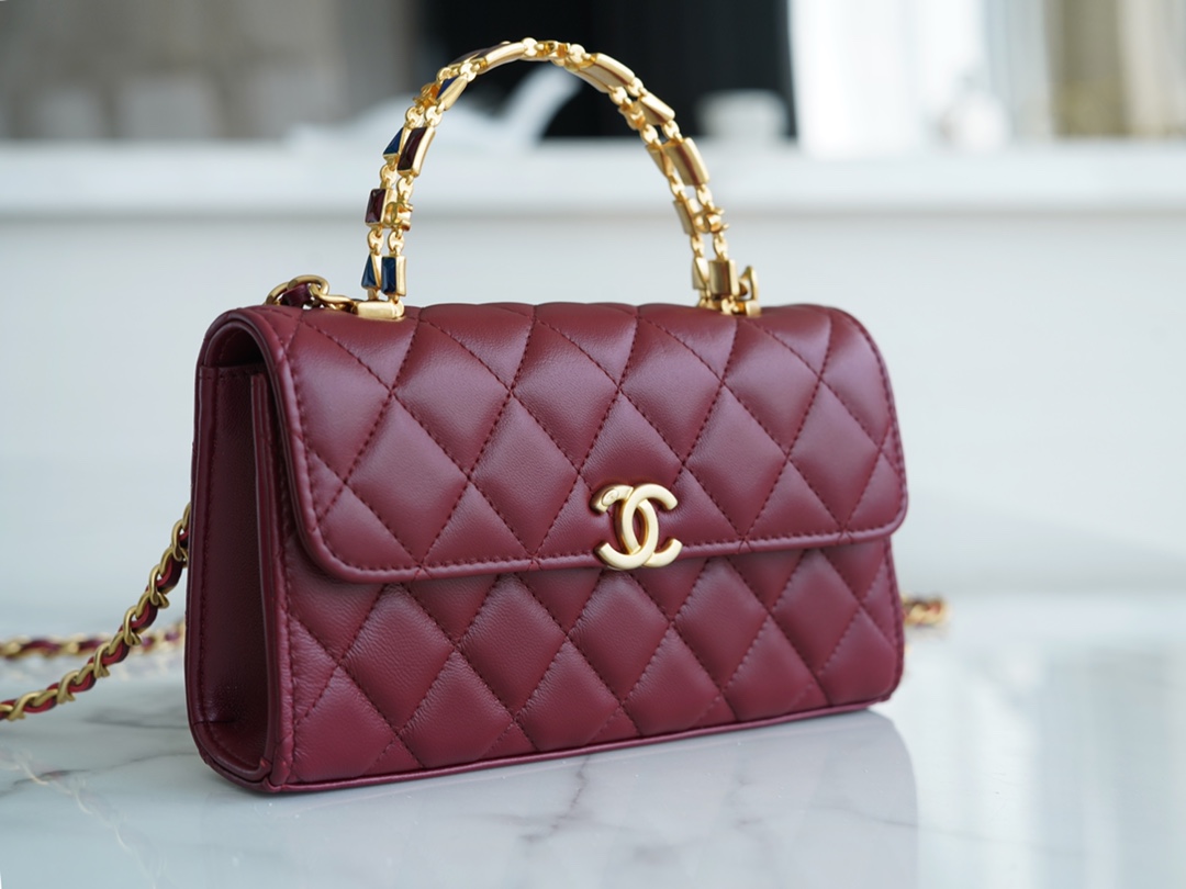 Chanel 22B Enamel Buckle Kelly Large Burgundy Lambskin  