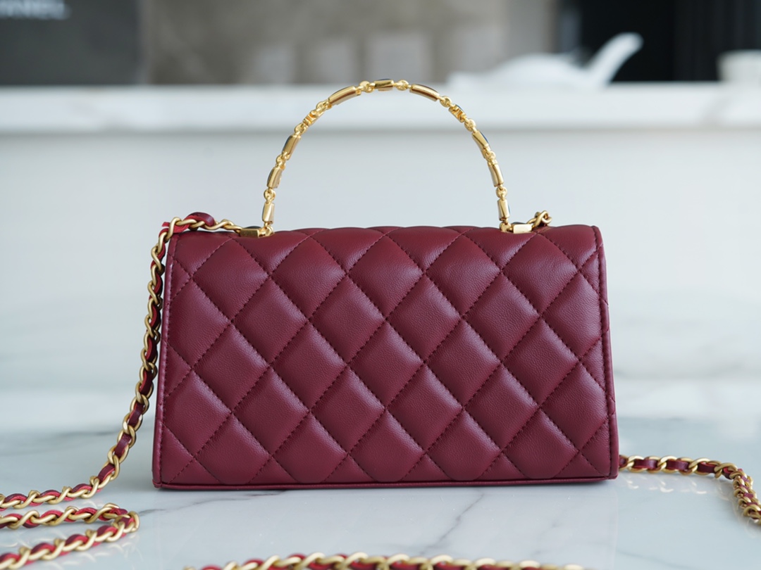 Chanel 22B Enamel Buckle Kelly Large Burgundy Lambskin  