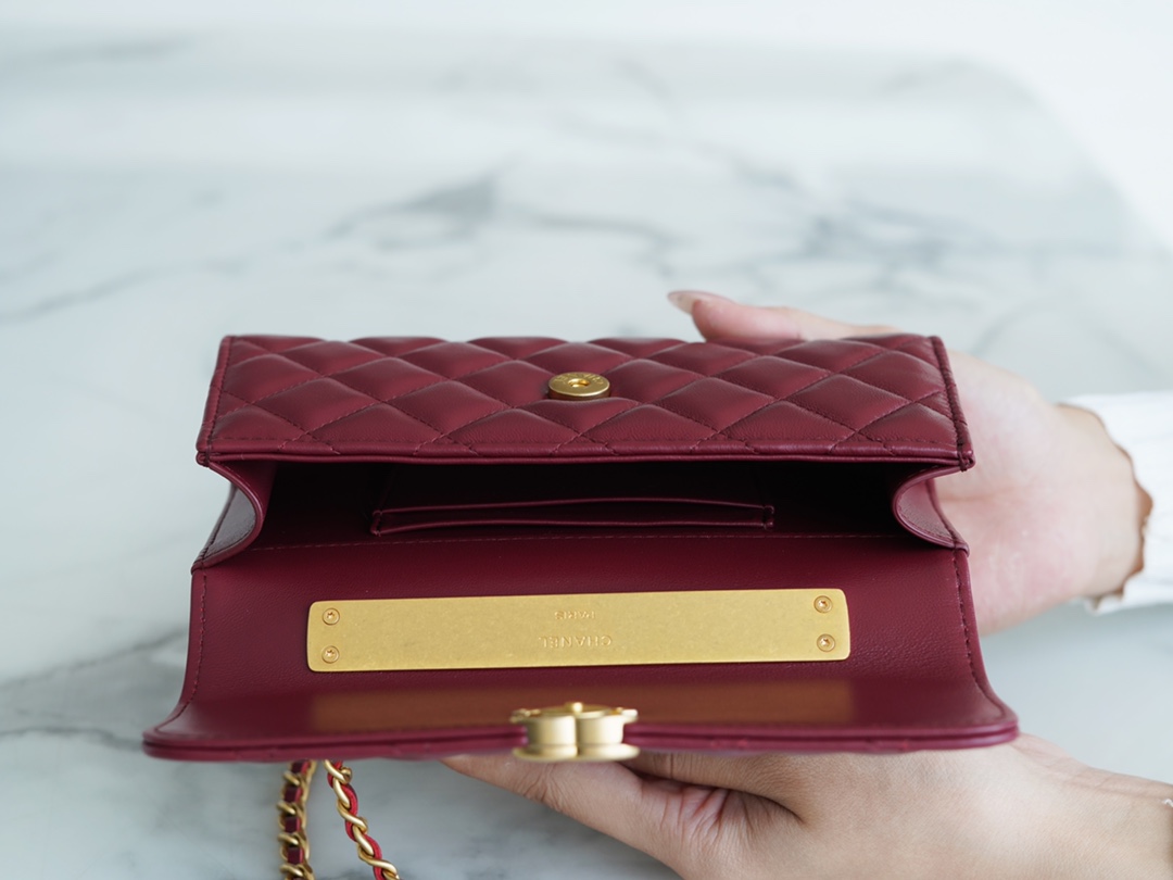 Chanel 22B Enamel Buckle Kelly Large Burgundy Lambskin  