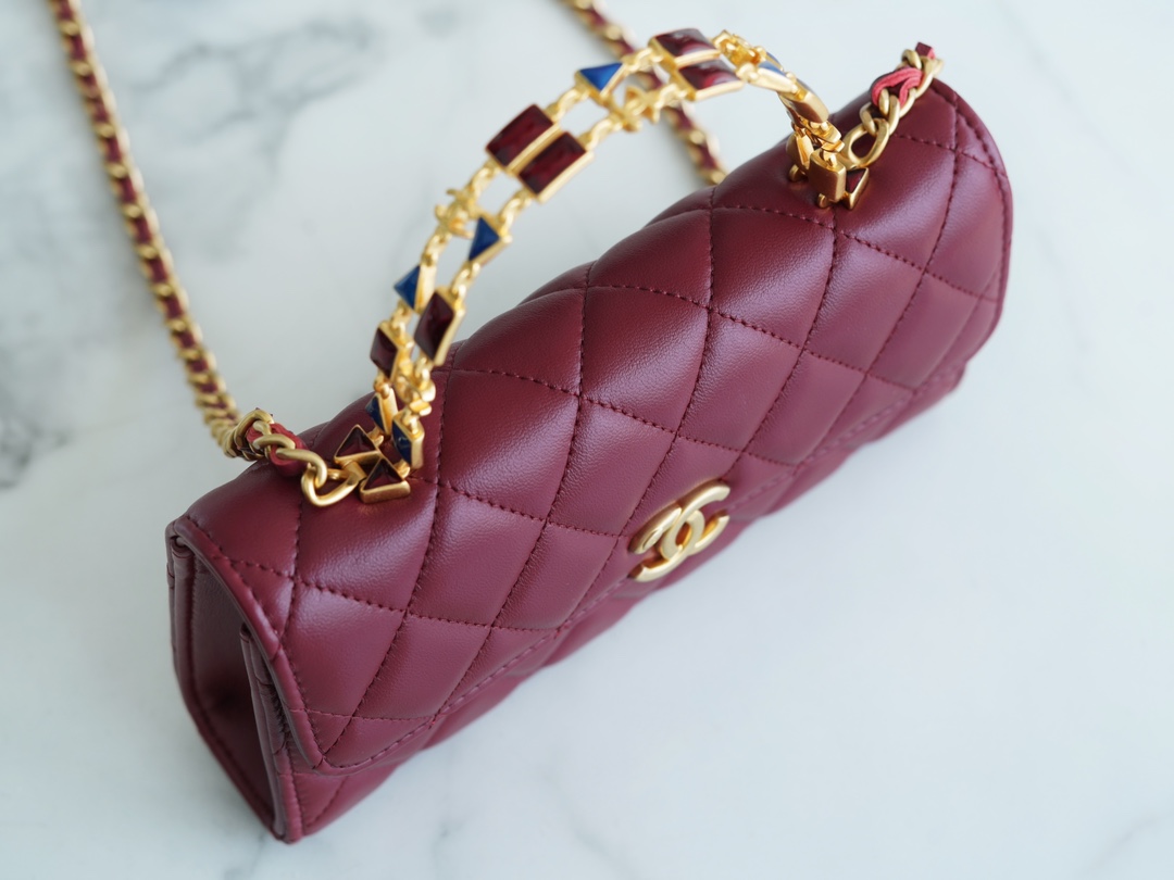 Chanel 22B Enamel Buckle Kelly Large Burgundy Lambskin  