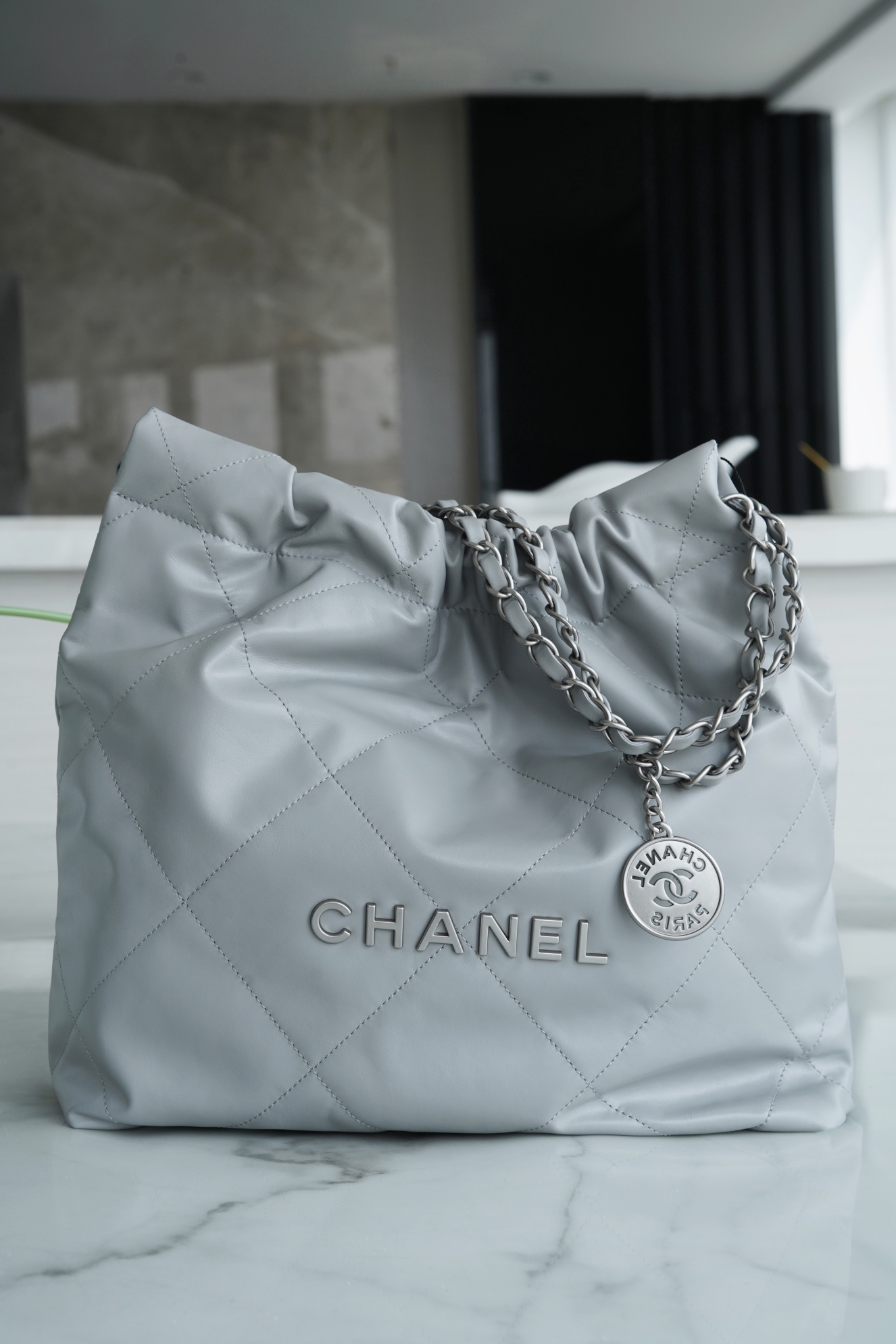 Chanel 22P Spring/Summer New 22 Bag Grey Silver Hardware Small  