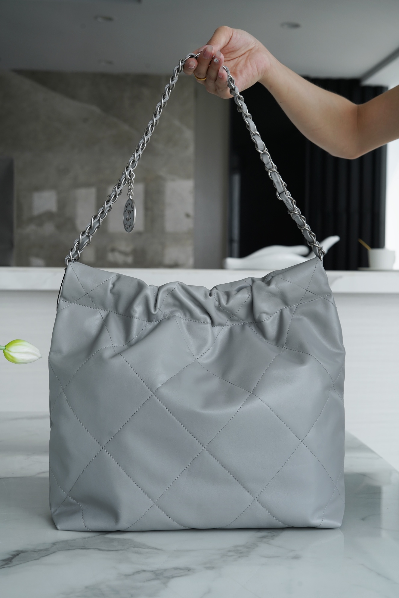 Chanel 22P Spring/Summer New 22 Bag Grey Silver Hardware Small  