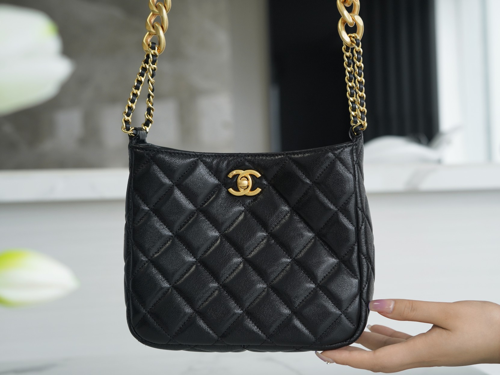 Chanel 22P Vintage Hippie Bag Glossy Crinkled Lambskin  