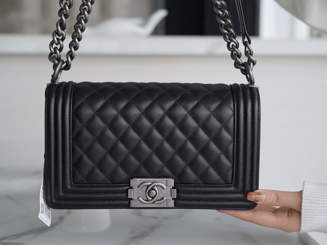 Chanel Leboy Small Pebbled Black Silver Medium Caviar Calfskin  