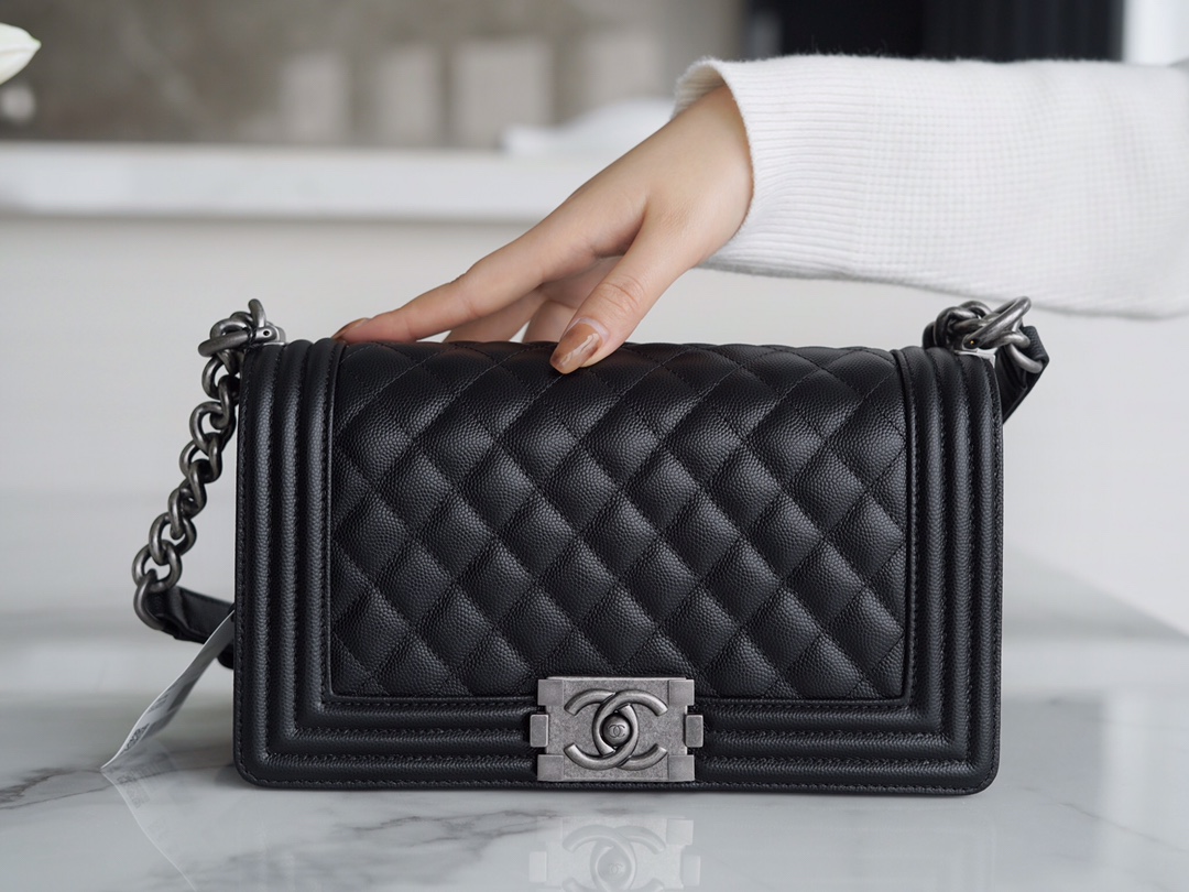 Chanel Leboy Small Pebbled Black Silver Medium Caviar Calfskin  