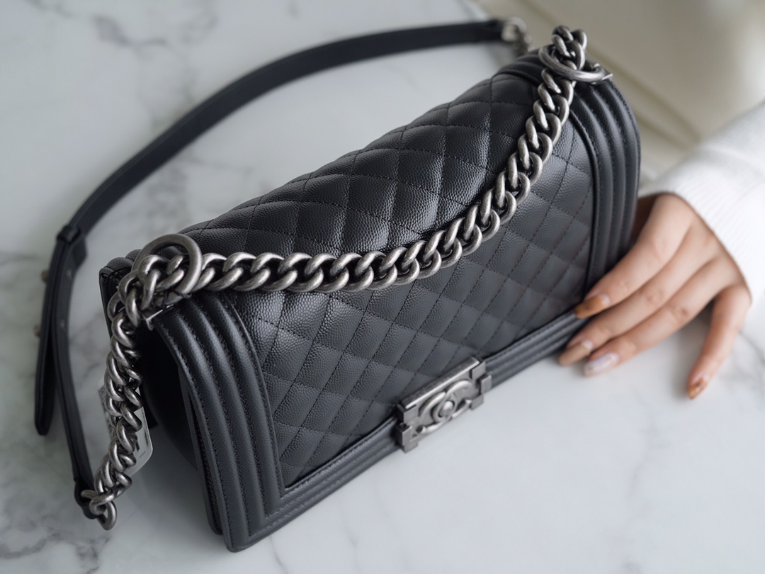 Chanel Leboy Small Pebbled Black Silver Medium Caviar Calfskin  