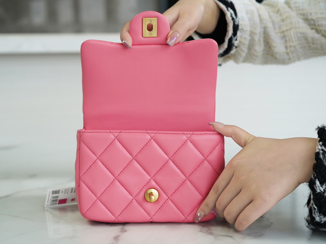 Chanel 22P Enamel Buckle Square Fatty Pink Lambskin  