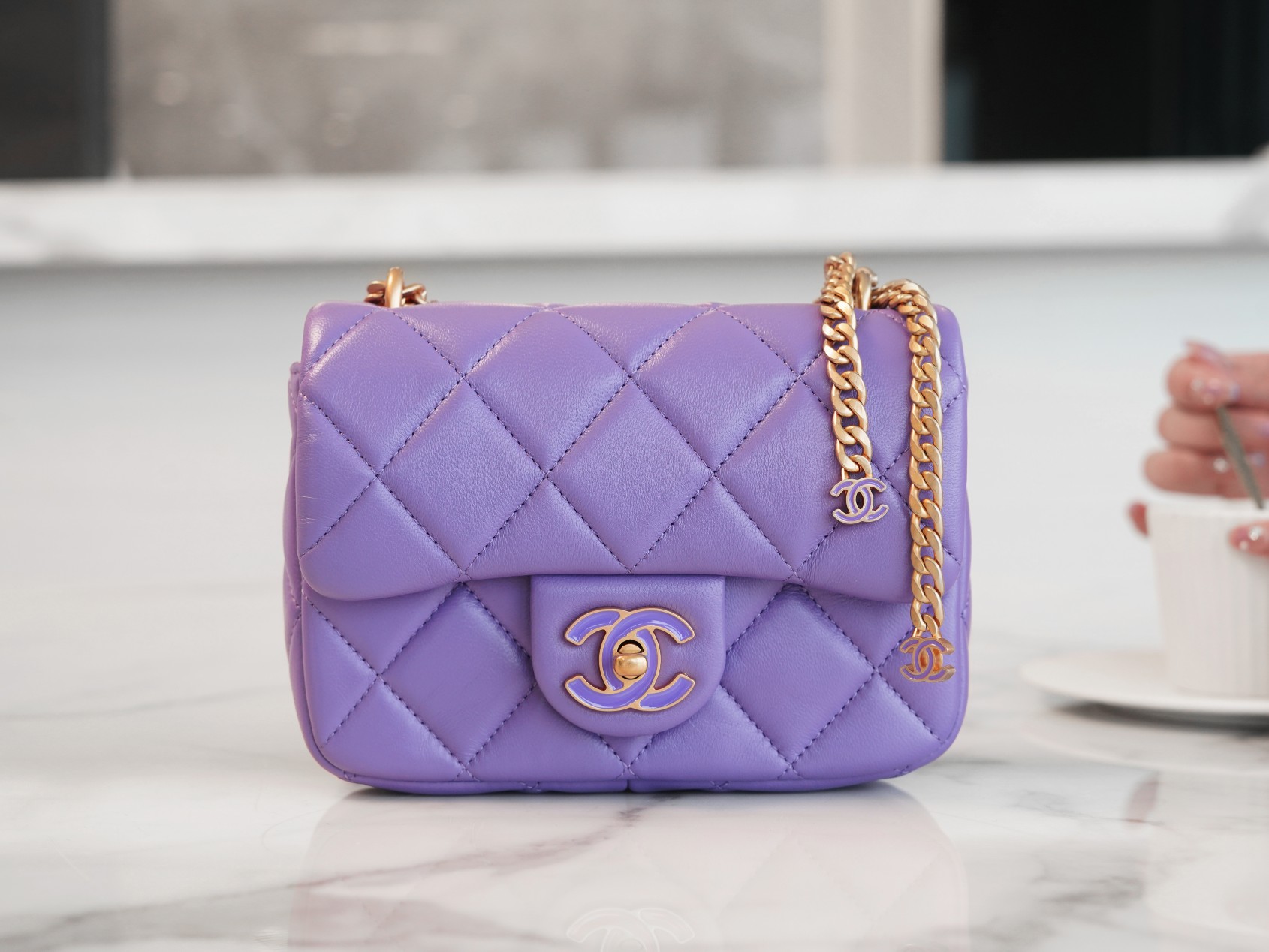 Chanel 22P Enamel Buckle Square Fatty Purple  