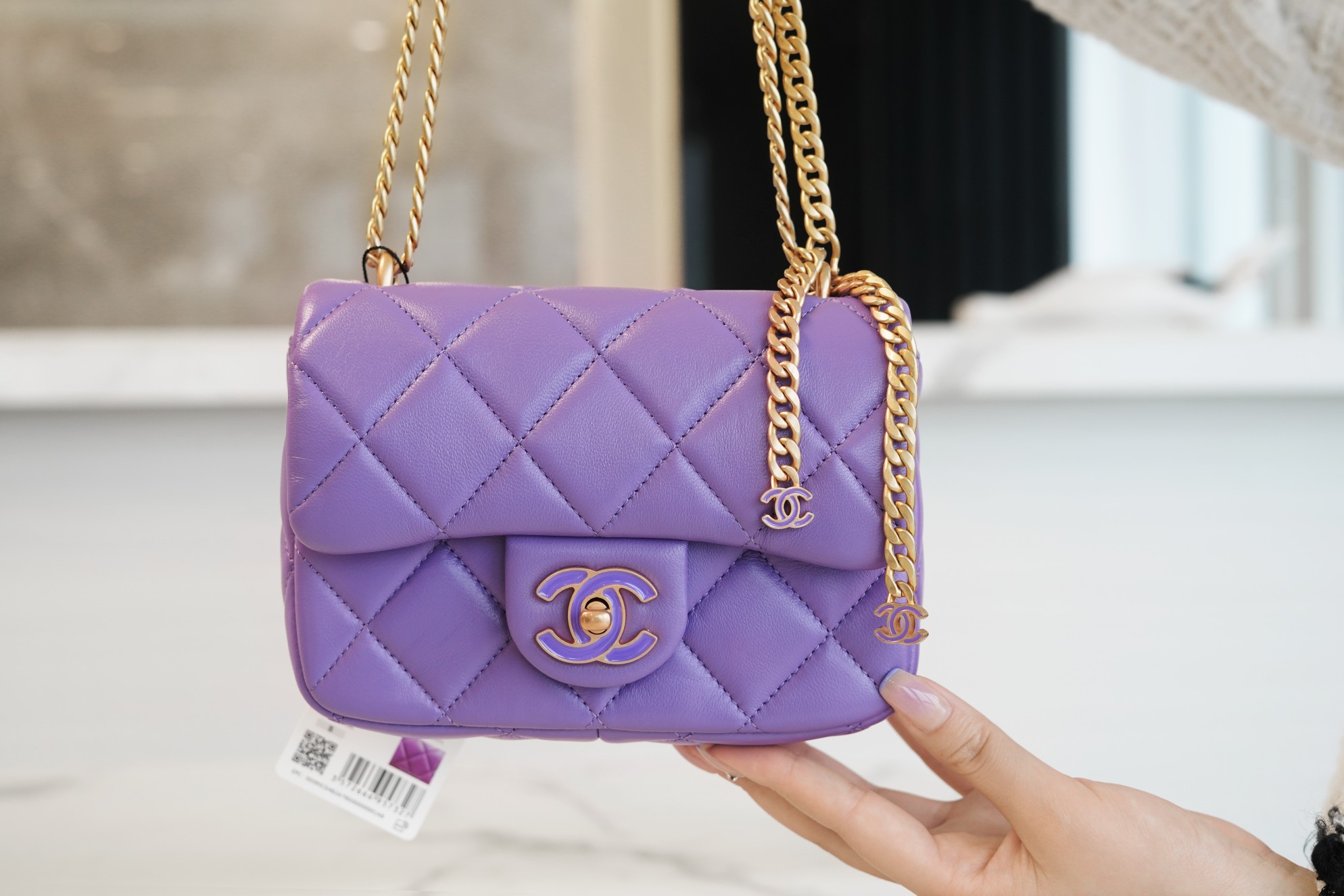 Chanel 22P Enamel Buckle Square Fatty Purple  