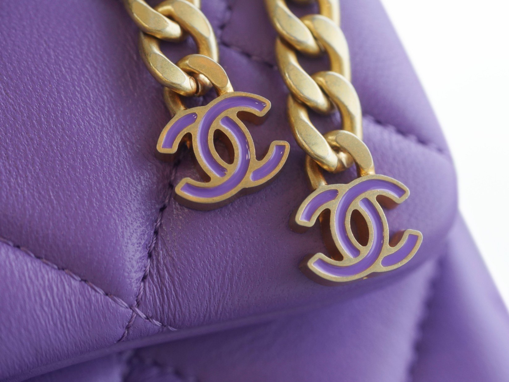 Chanel 22P Enamel Buckle Square Fatty Purple  