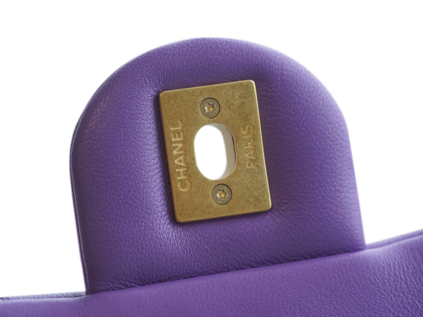 Chanel 22P Enamel Buckle Square Fatty Purple  