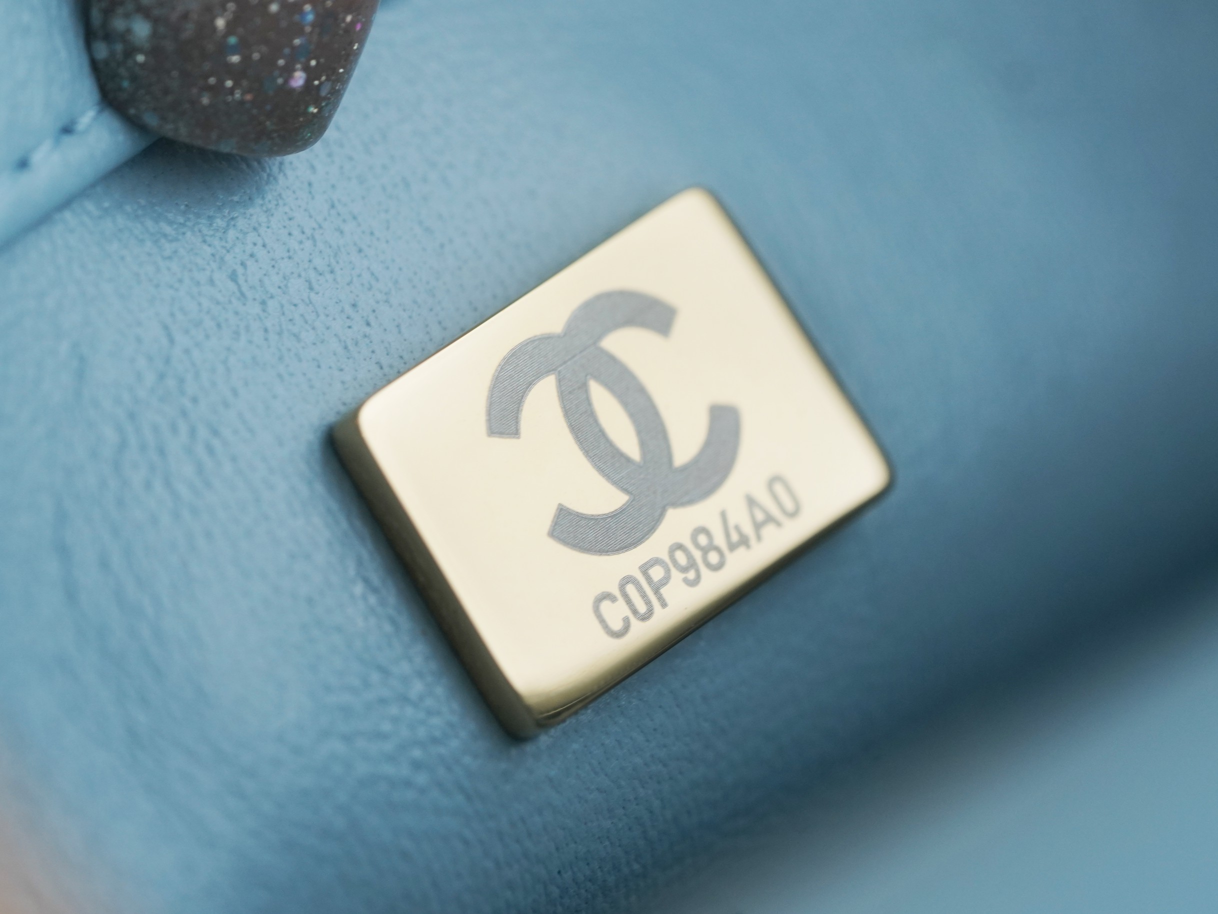 Chanel 22P Enamel Buckle Square Fatty Light Blue  