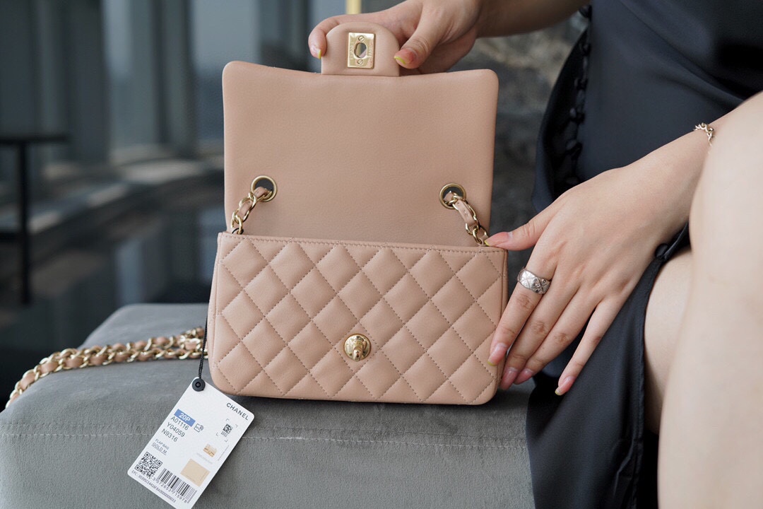 CF Classic Flap Lambskin Mini Milk Tea Beige  