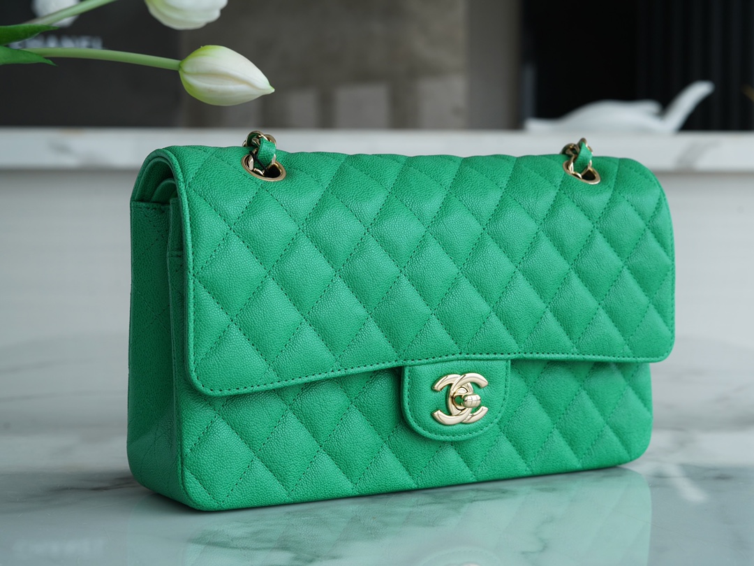 Classic Flap Bag Washed Calfskin Medium Green  