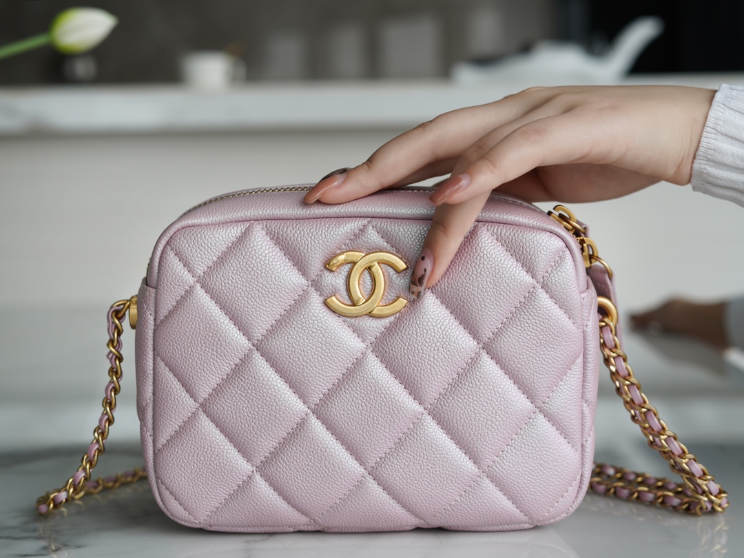 Chanel 21/22 Bullet Shell Horizontal Camera Bag Pearl Pink  