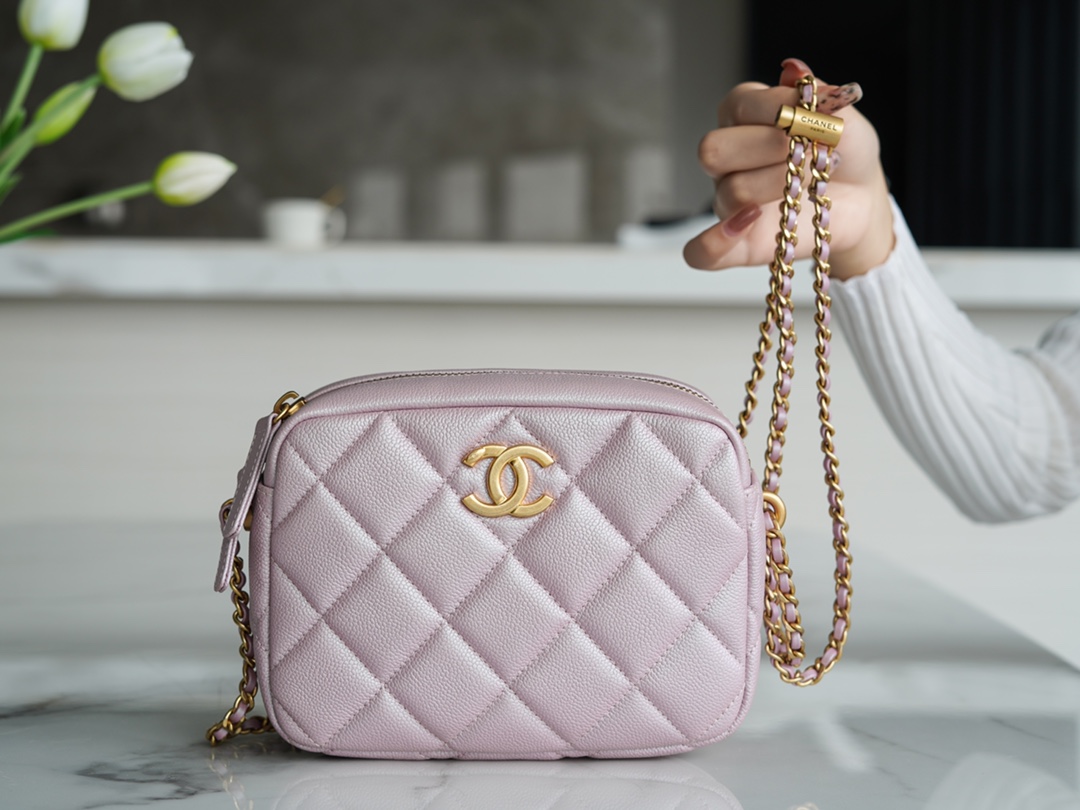 Chanel 21/22 Bullet Shell Horizontal Camera Bag Pearl Pink  