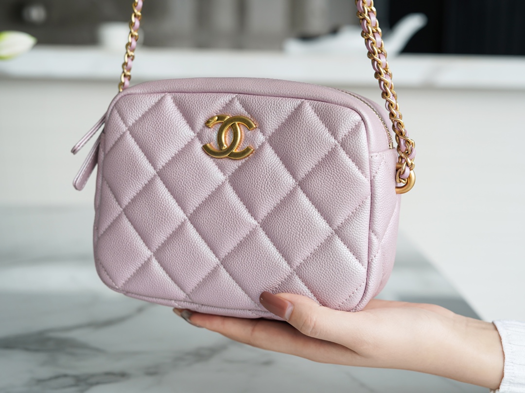 Chanel 21/22 Bullet Shell Horizontal Camera Bag Pearl Pink  