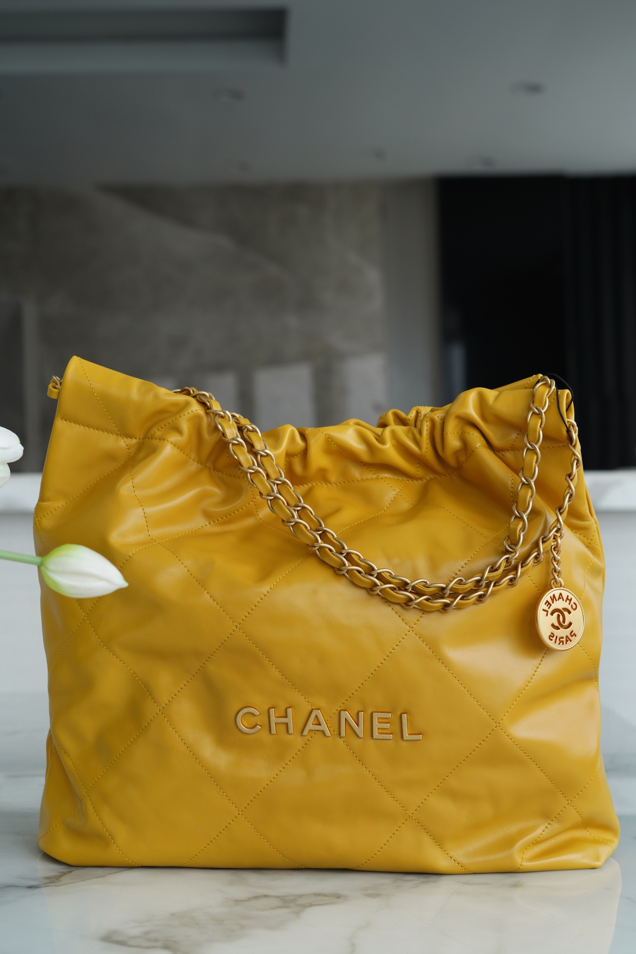 Chanel 22P Handbag Medium Mango Yellow  